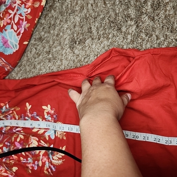 FREE PEOPLE DRESS SHIRT EMBROIDERED FLOWERS RED S/P - Picture 3 of 9